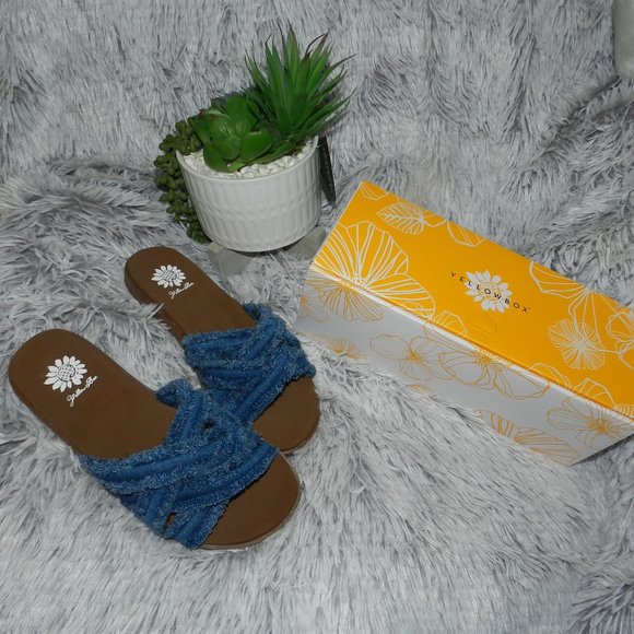 Yellowbox Women's Falses Blue Denim Cross Strap Slides BNIB🆕FAST😮‍💨⚡🚚 - Picture 2 of 12